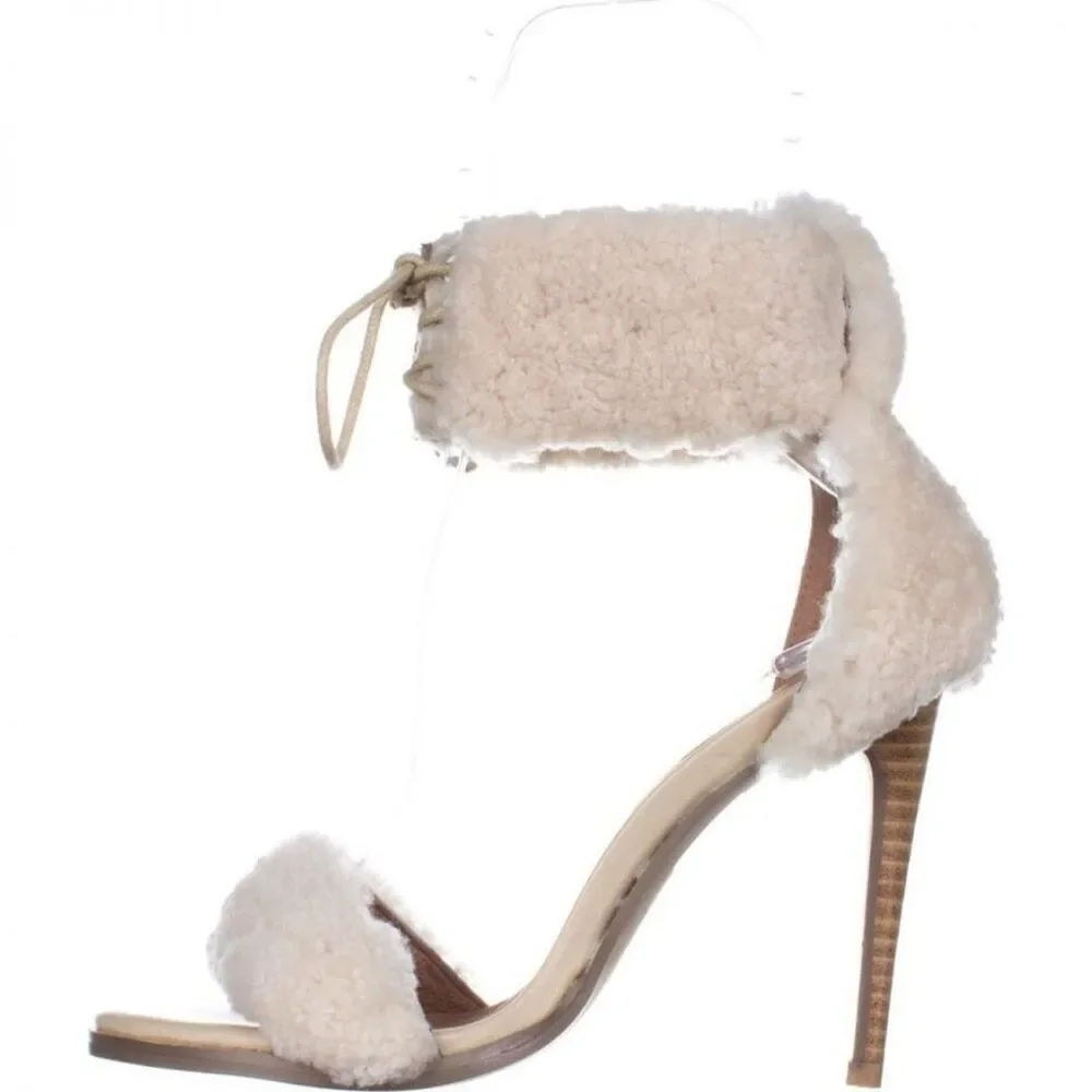 JAGGAR Transcendence Shearling Fur Heels in Natural Lace Up NIB Women's Size 7.5